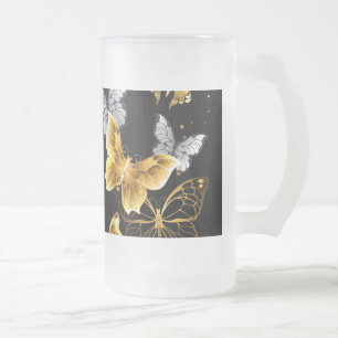 Guld och vita fjärilar frostat ölglas