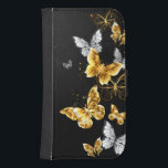 Guld och vita fjärilar galaxy s4 plånbok<br><div class="desc">Guld,  smycken och vita fjärilar på svart bakgrund. Golden Butterfly.</div>