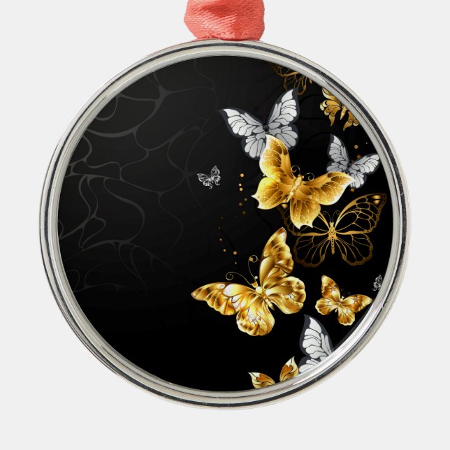 Guld och vita fjärilar julgransprydnad metall (Framsidan)