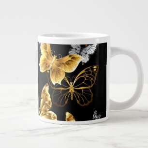 Guld och vita fjärilar jumbo mugg