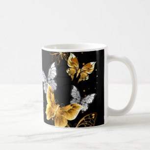 Guld och vita fjärilar kaffemugg