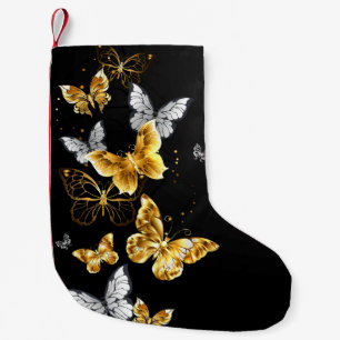 Guld och vita fjärilar liten julstrumpa
