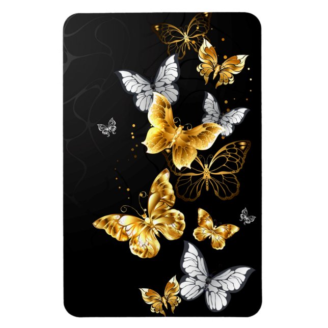 Guld och vita fjärilar magnet (Vertikal)
