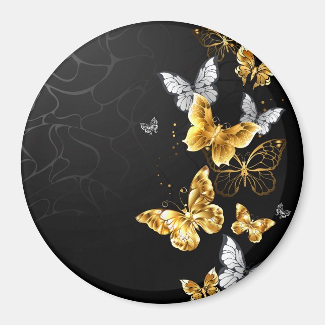 Guld och vita fjärilar magnet (Framsidan)