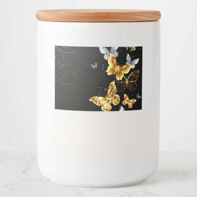 Guld och vita fjärilar mat etiketter (Framsida)