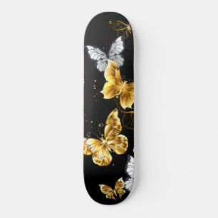 Guld och vita fjärilar mini skateboard bräda 18,5 cm