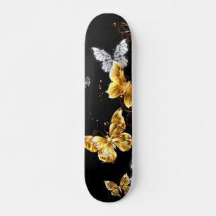 Guld och vita fjärilar mini skateboard bräda 18,5 cm