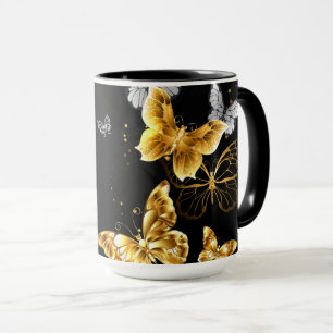 Guld och vita fjärilar mugg