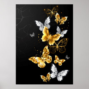 Guld och vita fjärilar poster