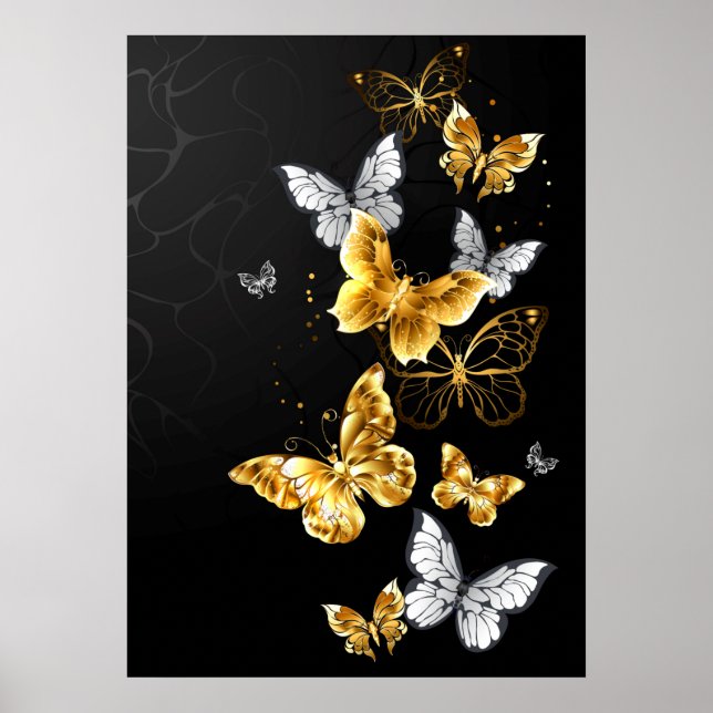 Guld och vita fjärilar poster (Framsidan)