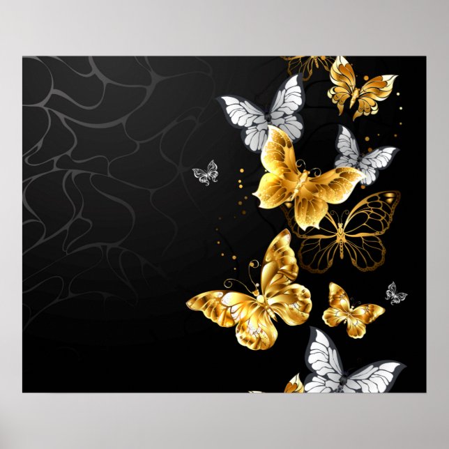 Guld och vita fjärilar poster (Framsidan)