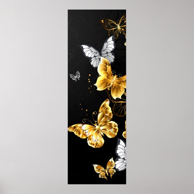 Guld och vita fjärilar poster (Framsidan)