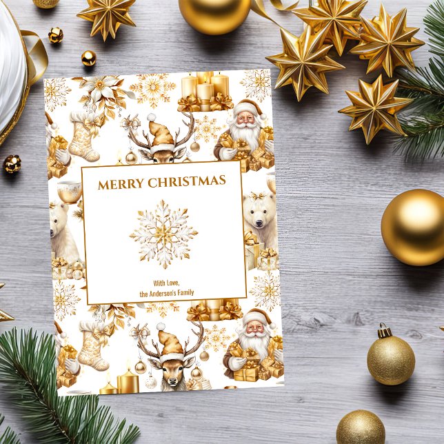 Guld och vita julsymboler julkort (Skapare uppladdad)