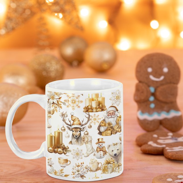 Guld och vita julsymboler kaffemugg (Skapare uppladdad)