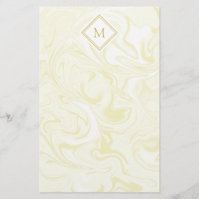 Guld och Vita Marble ser ut med Diamond Monogram Brevpapper (Framsida)