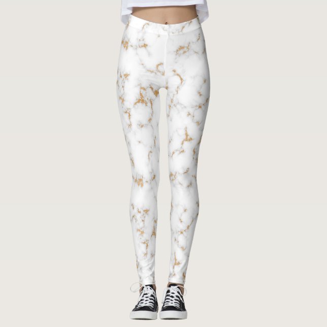 Guld och vita marmorbalar leggings (Framsida)