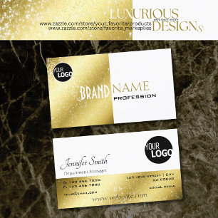 Guld och Vita med Glittery Stars Logotyp Elegant Visitkort
