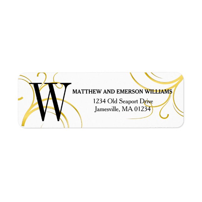 Guld och vita monogrammade Returetiketter Returadress Etikett (Framsidan)