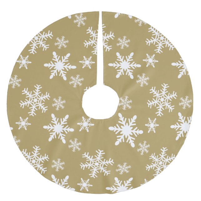 Guld och Vita Snöflingor Julgransmatta Borstad Polyester (Framsidan)