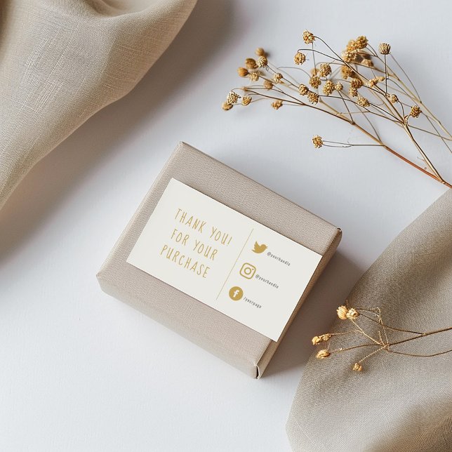 Guld och vita Social-länkar för in kort. Tilläggskort (Gold colored social links thank you enclosure card for customer orders.)