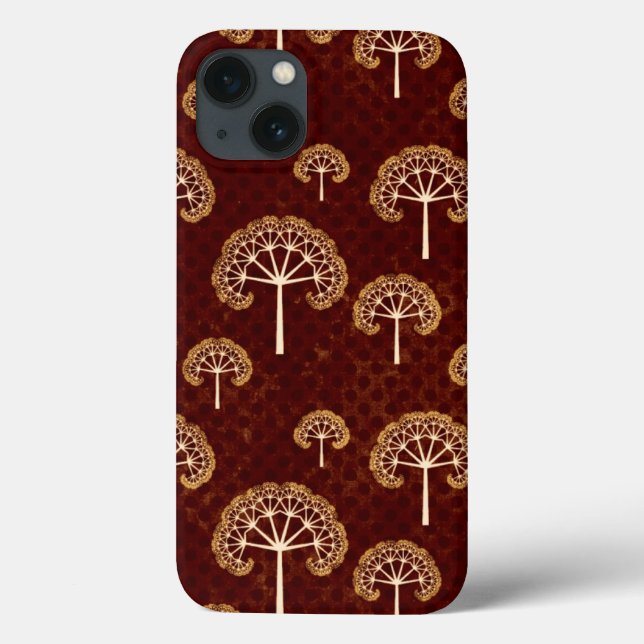 Guld och Vita Träd Mönster på Röda (Baksida)