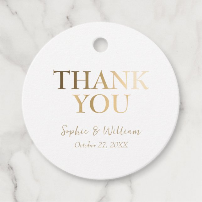 Guld och Vita vackra Elegant bröllop Tack Gåvor Etiketter (Framsida)