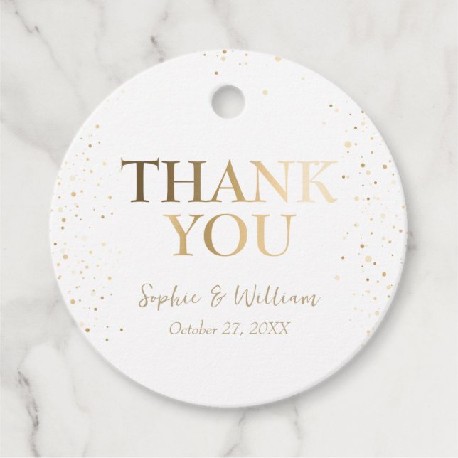 Guld och Vita vackra Elegant bröllop Tack Gåvor Etiketter (Framsida)