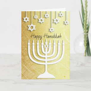 Guld- och vitmenoralycklig Hanukkah Kort