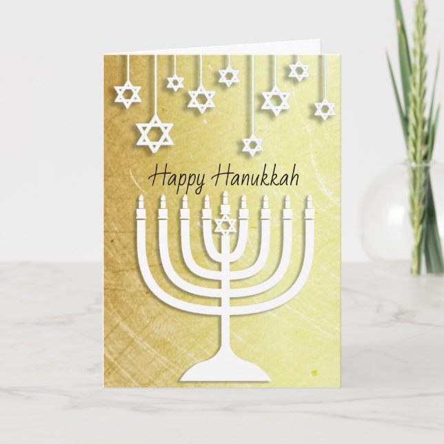 Guld- och vitmenoralycklig Hanukkah Kort (Framsida)