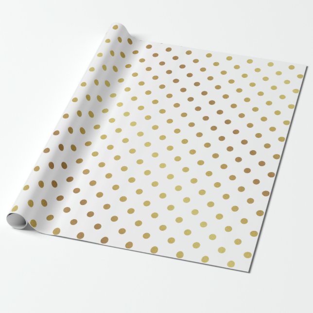 Guld- och vitpolka dots presentpapper (Utrullad)