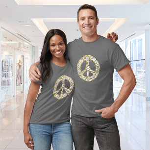Guld och vitt keltiskt Fredstecken  T Shirt