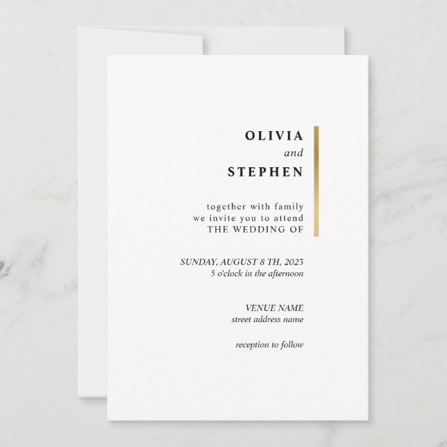 Guld och vitt. Snyggt enkel typografi Bröllop Inbjudningar (Framsida)