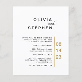 Guld och vitt. Snyggt minimal typografi Bröllop Flygblad