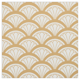 Guld och White Art Deco Fläkt Flowers Mönster Tyg