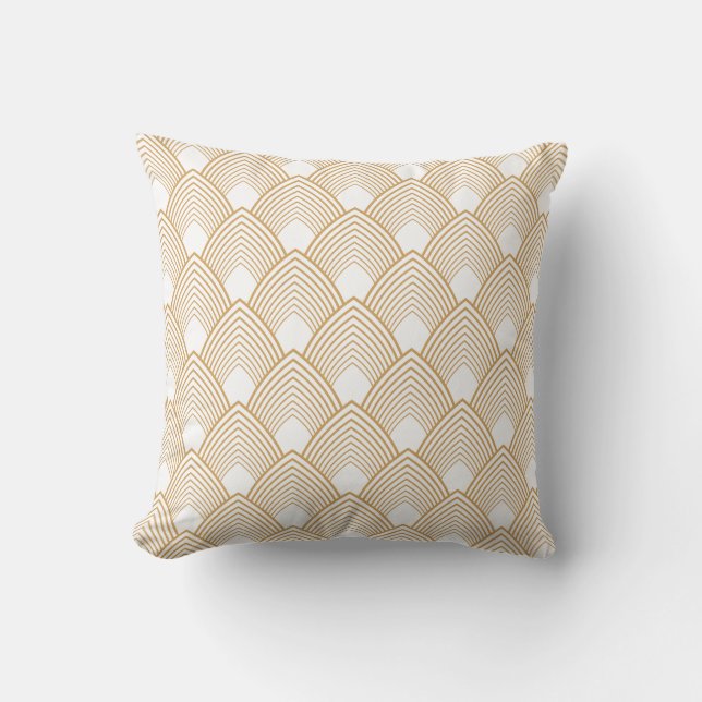 Guld och White Art Deco Mönster Kudde (Framsida)