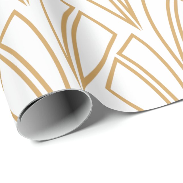 Guld och White Art Deco Mönster Presentpapper (Rullad Hörn)
