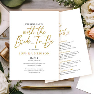 Guld och White Bachelorette Helg Party Inbjudningar