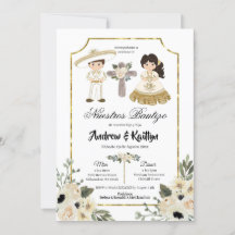 Guld och White Blommigt Syskon Boy och Girl Bautiz