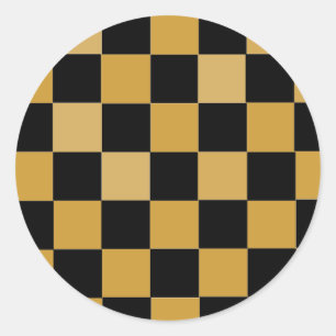 Guld och White Checkered Runt Klistermärke