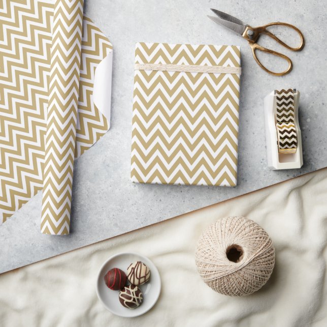 Guld och White Chevron Presentpapper (Hantverk)