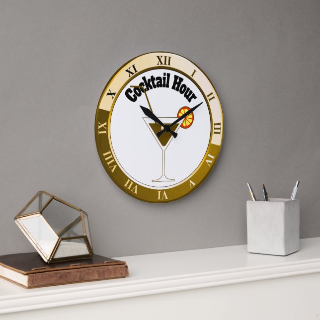 Guld och White Cocktail Hour Pub Clock Stor Klocka (Kontor)
