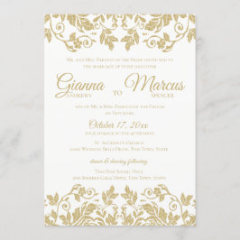Guld och White Damask Wedding Inbjudningar