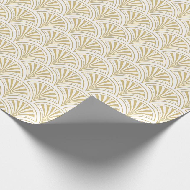 Guld och White Deco Fläkt Mönster Presentpapper (Hörn)