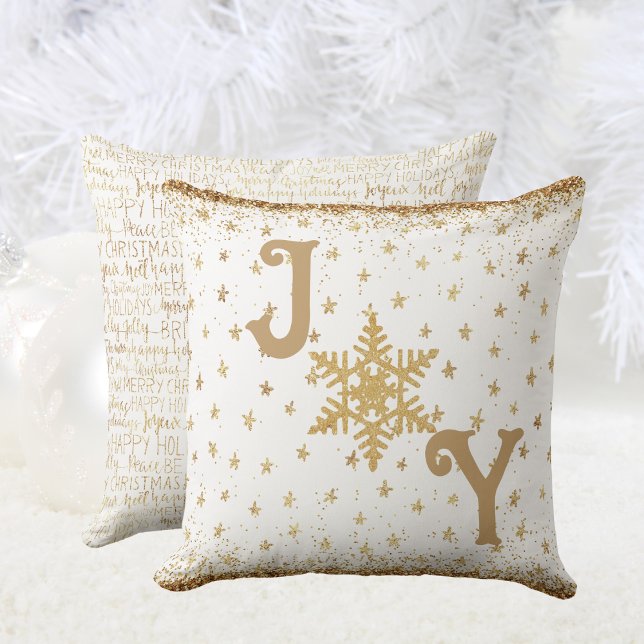 Guld och White, Elegant JY Jul Star Kudde (Gold and White, Elegant JOY Christmas Star Throw Pillow)