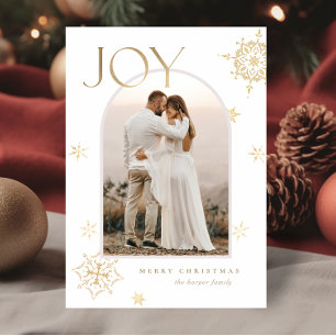 Guld och White Joy Arch Modern Snowflake Photo Julkort
