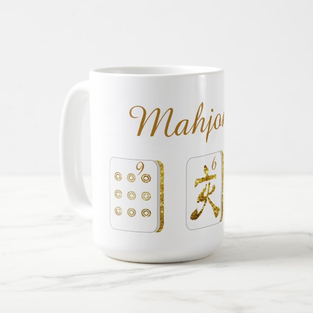 Guld och White Mahjong Tiles Coffee Mugg (Framsida vänster)