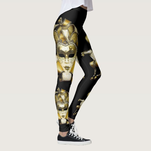 Guld och White Mardi Gras Mask Leggings (Höger)