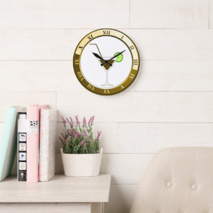 Guld och White Martini Pub Clock Stor Klocka