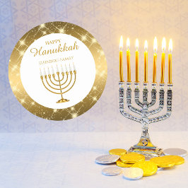 Guld och White Menorah Jewish Lycklig Hanukkah Runt Klistermärke
