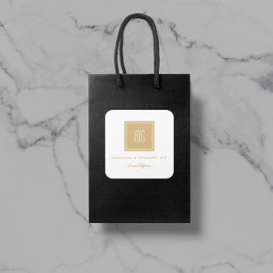 Guld och White Monogram Business Logotyp Stickers Fyrkantigt Klistermärke